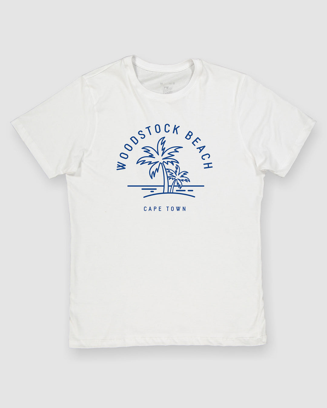 Mens T-Shirt Woodstock Beach White Flatlay - Woodstock Laundry SA