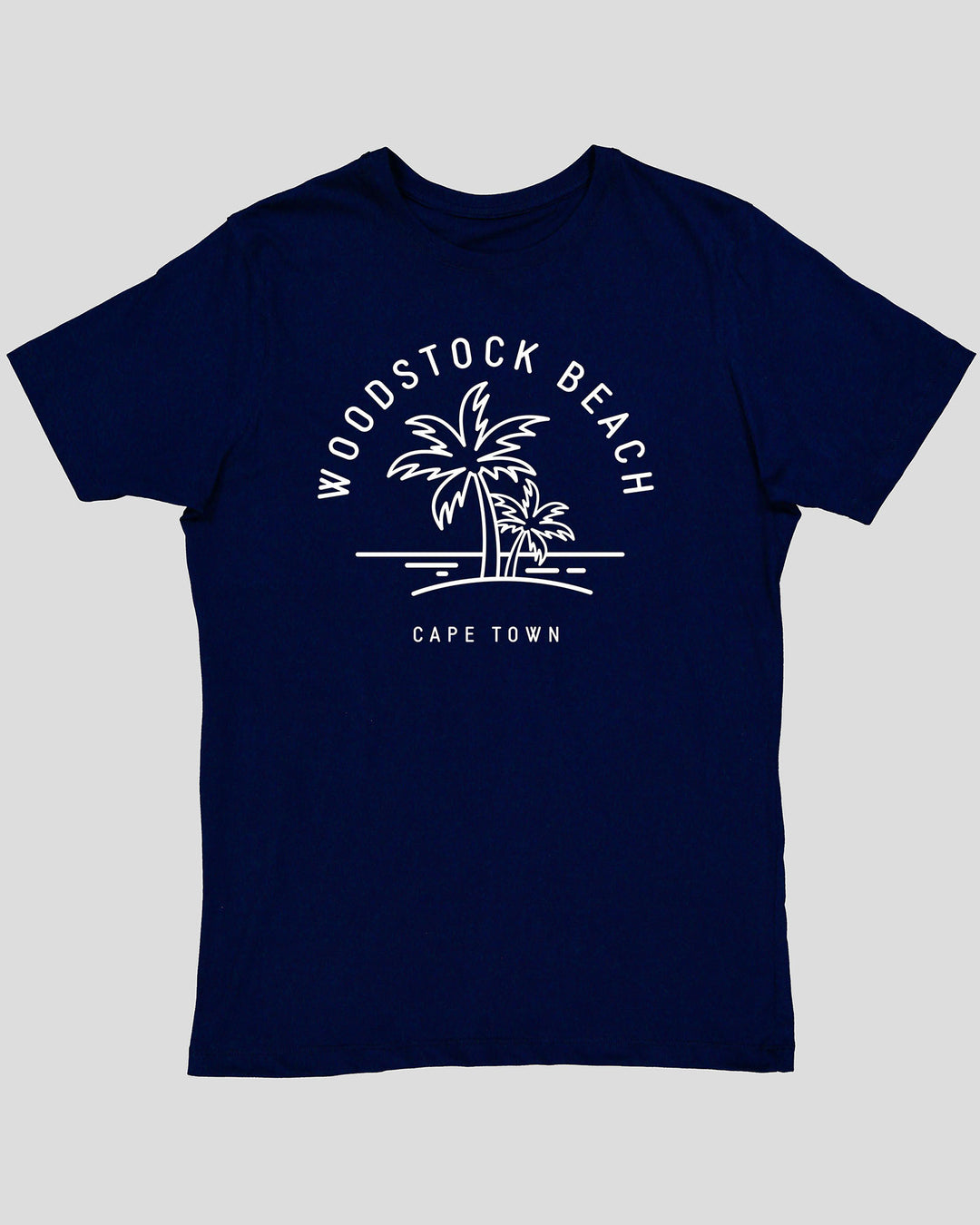 Mens T-Shirt Navy Woodstock Beach Flatlay - Woodstock Laundry SA