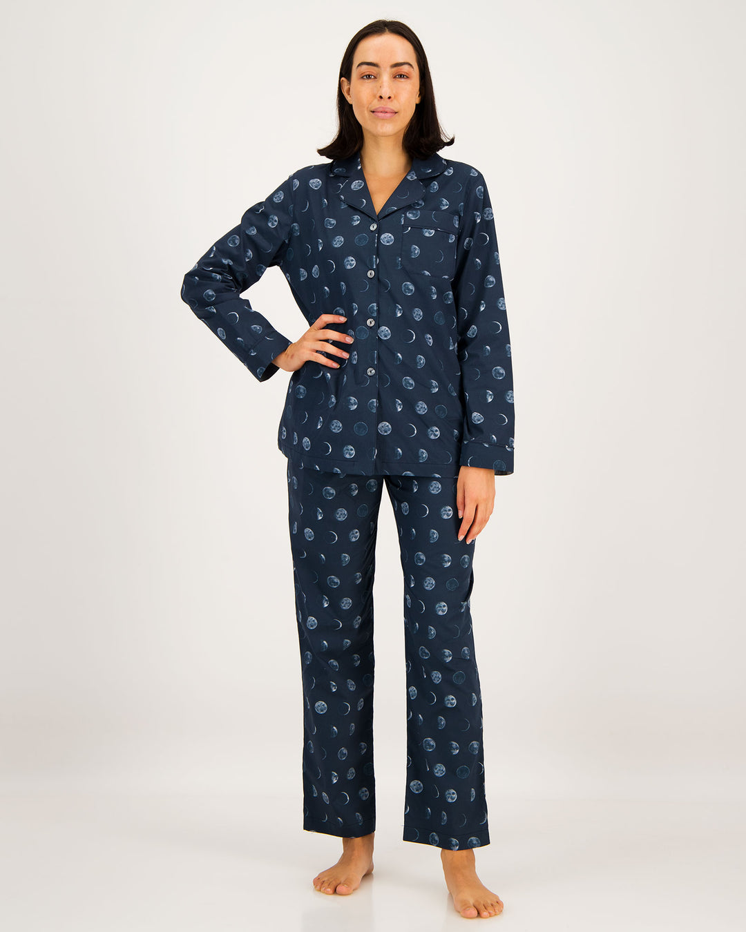 Women's Long Pyjamas Moons Front - Woodstock Laundry SA