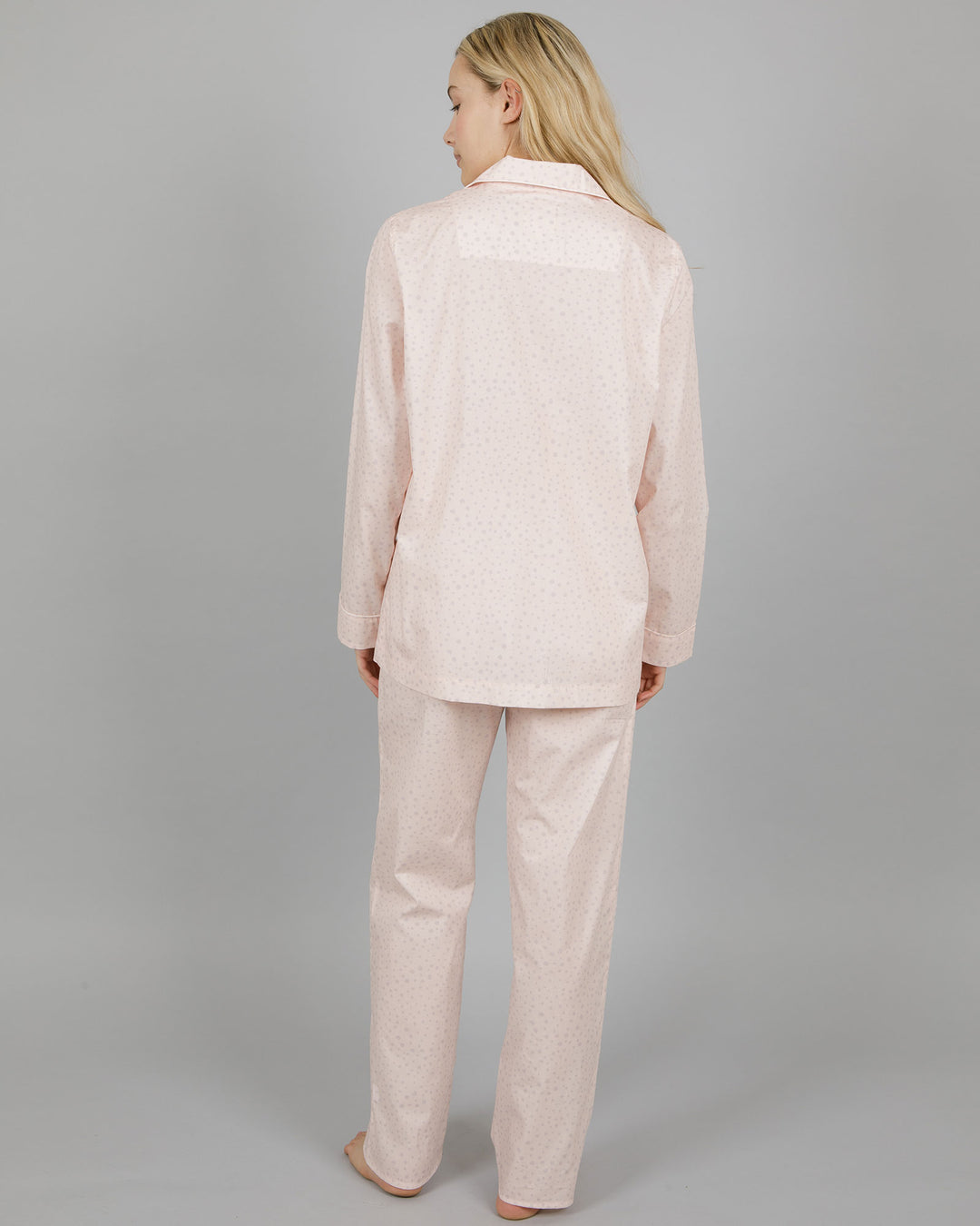 Womens Long Pyjamas Pink Dots Back - Woodstock Laundry