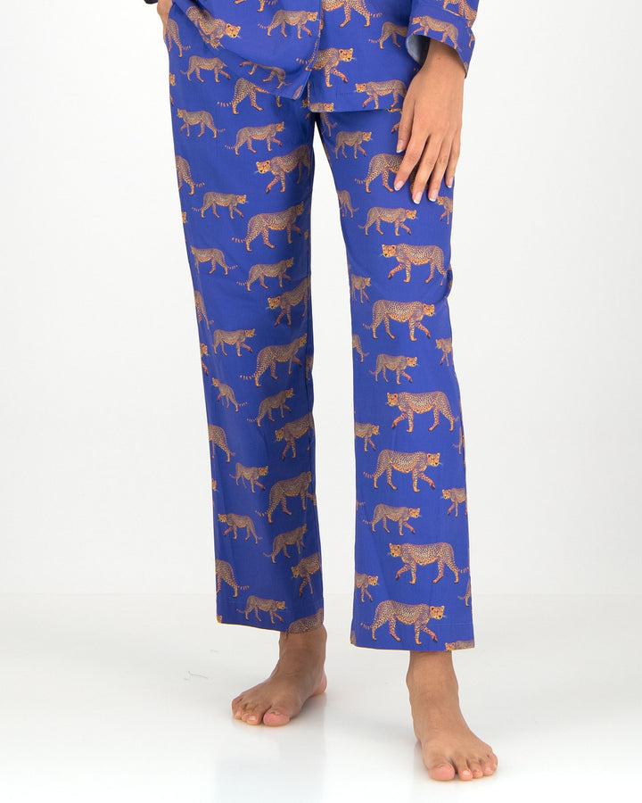 Womens Lounge Pants Blue Cheetahs Front - Woodstock Laundry SA