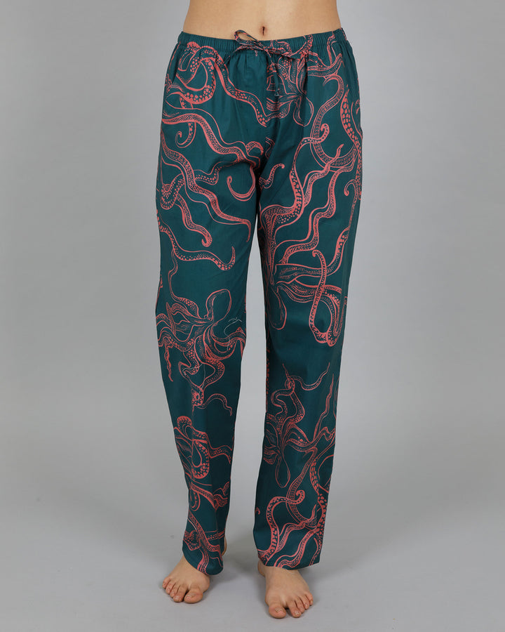 Womens Lounge Pants Octopus Pink Front - Woodstock Laundry