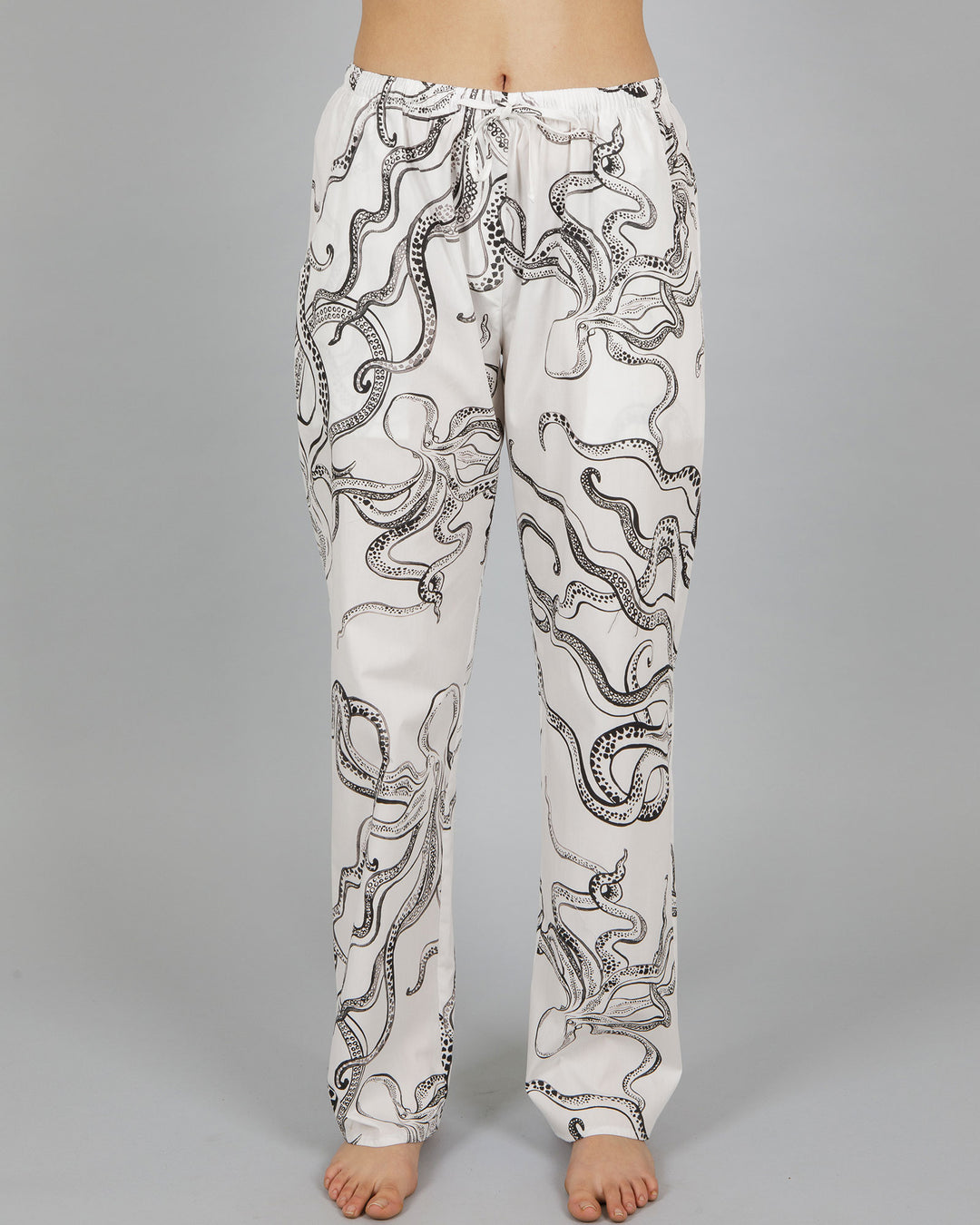 Womens Lounge Pants Octopus White Front - Woodstock Laundry