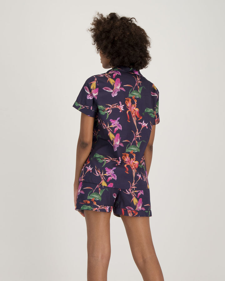 Womens Short Pyjamas Iris Navy Back - Woodstock Laundry SA