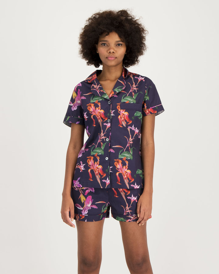 Womens Short Pyjamas Iris Navy Front - Woodstock Laundry SA