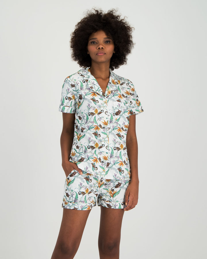 Womens Short Pyjamas Nag Apies White Front - Woodstock Laundry SA