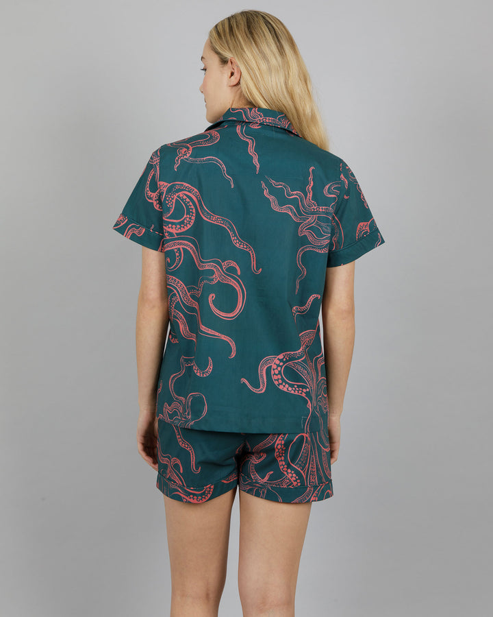 Womens Short Pyjamas Octopus Pink Back - Woodstock Laundry
