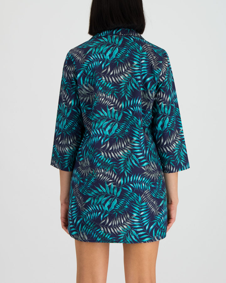 Womens Sleepshirt Palm Leaves Navy Back - Woodstock Laundry SA