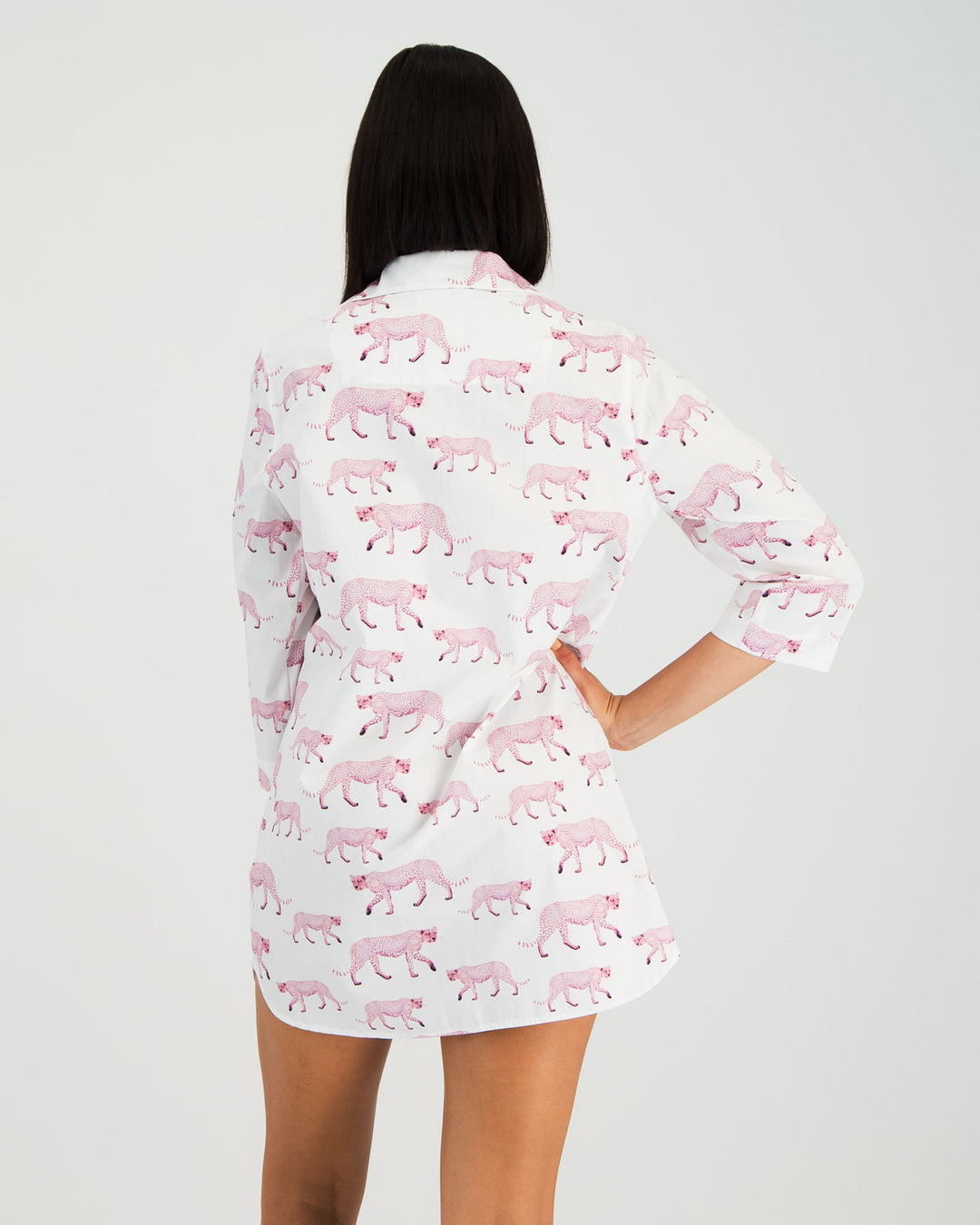 Womens Sleepshirt Pink Cheetahs Back - Woodstock Laundry