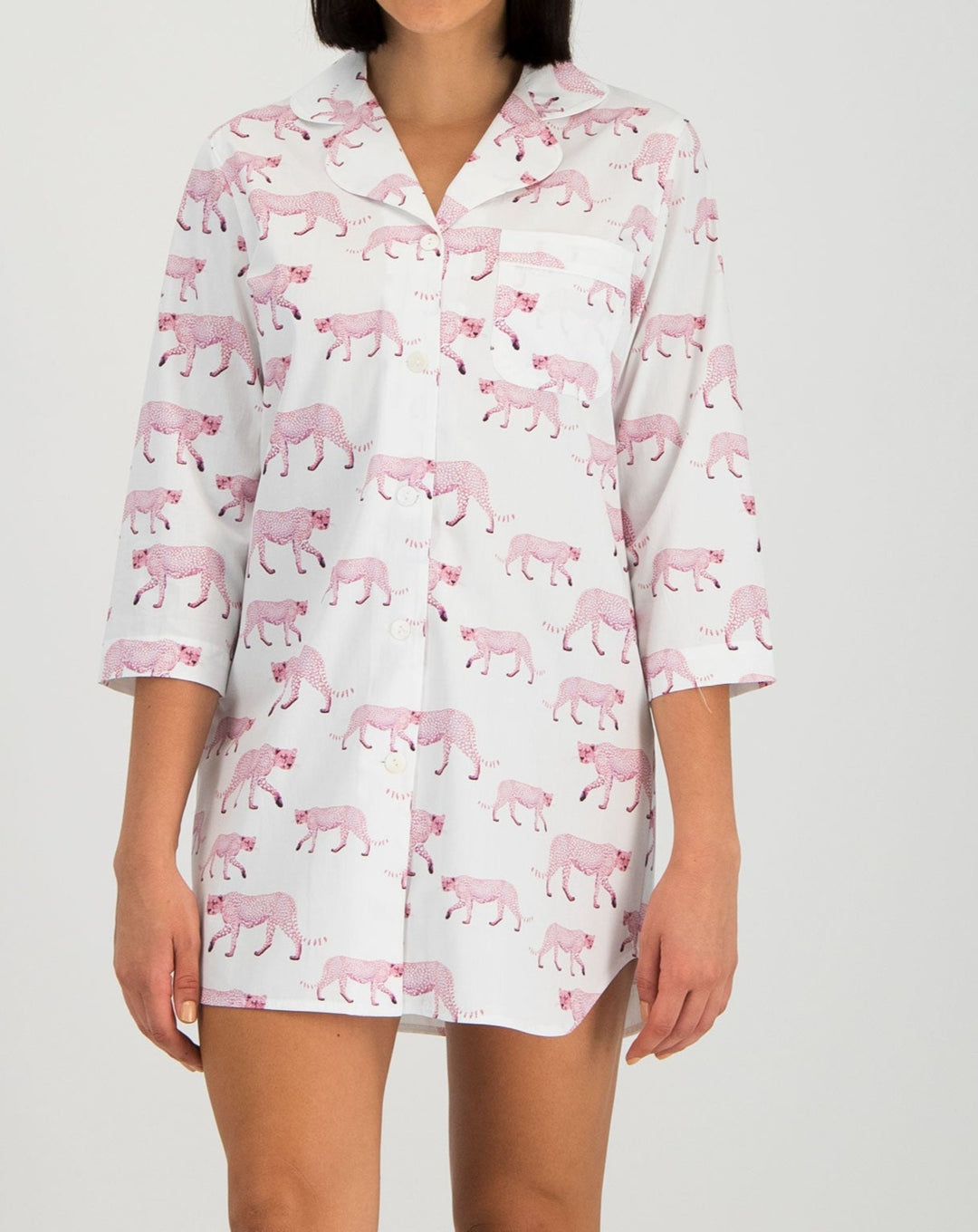 Womens Sleepshirt Pink Cheetahs Front - Woodstock Laundry
