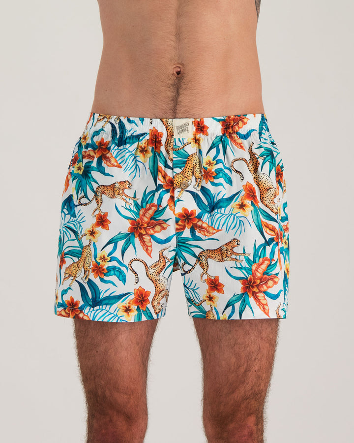 Mens Boxer Shorts - Jungle Cheetah White