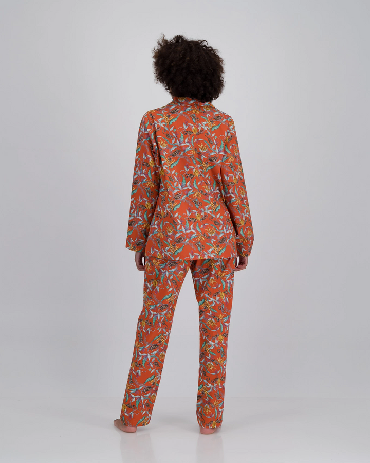 Womens Long Pyjamas Nag Apies Orange Back - Woodstock Laundry SA